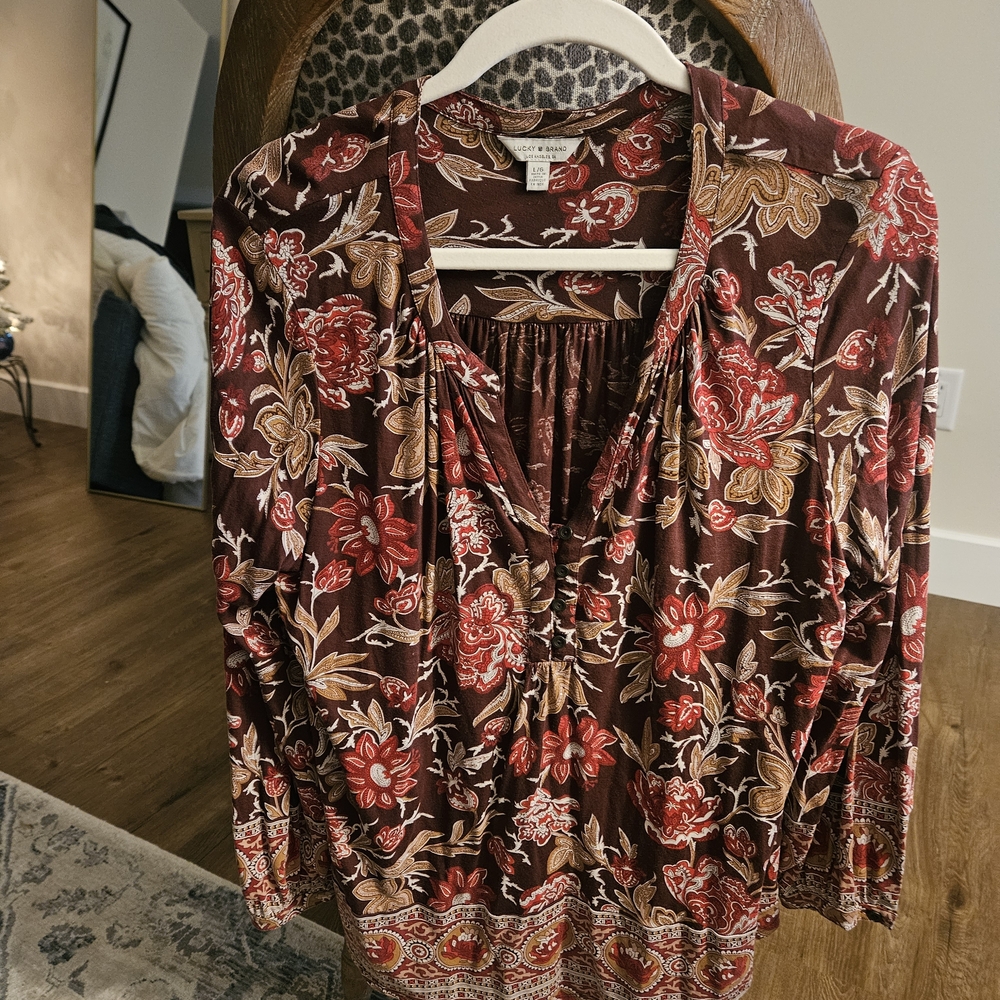 Lucky Brand Floral Blouse - Red and Brown